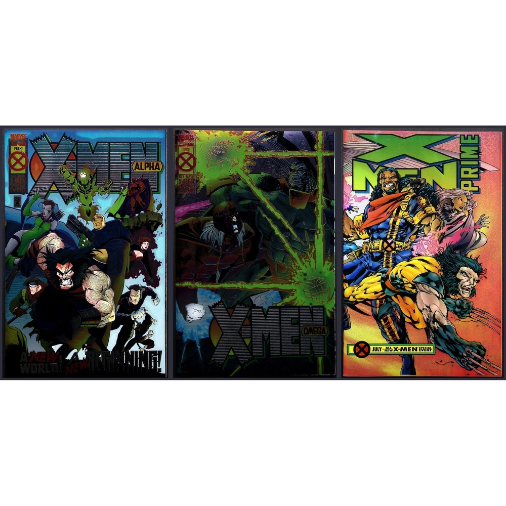 Marvel Comic Book 3x Lot X-Men Alpha Omega Prime Chromium Foil Age of Apocalypse